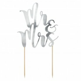 PartyDeco Taarttopper Mr&amp;Mrs, Zilver