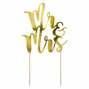 PartyDeco Taarttopper Mr&Mrs, Goud