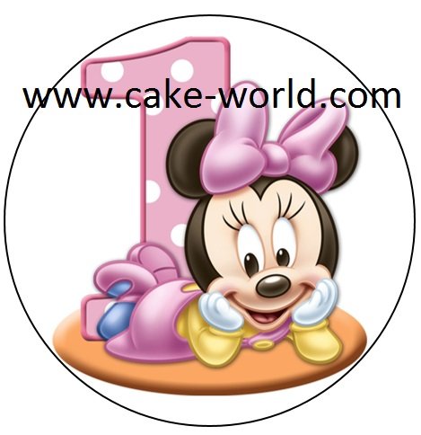 Mars Pijlpunt Trunk bibliotheek Minnie Mouse 1 jaar taartprint rond - Cake-world