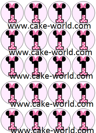 Minnie Mouse cijfer 1 cupcake prints, 20 st