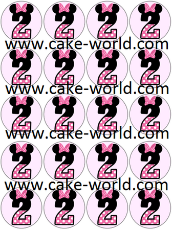 Minnie Mouse cijfer 2 cupcake prints, 20 st