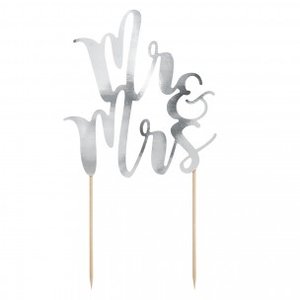 PartyDeco Taarttopper Mr&Mrs, Zilver