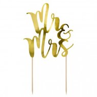 PartyDeco Taarttopper Mr&amp;Mrs, Goud